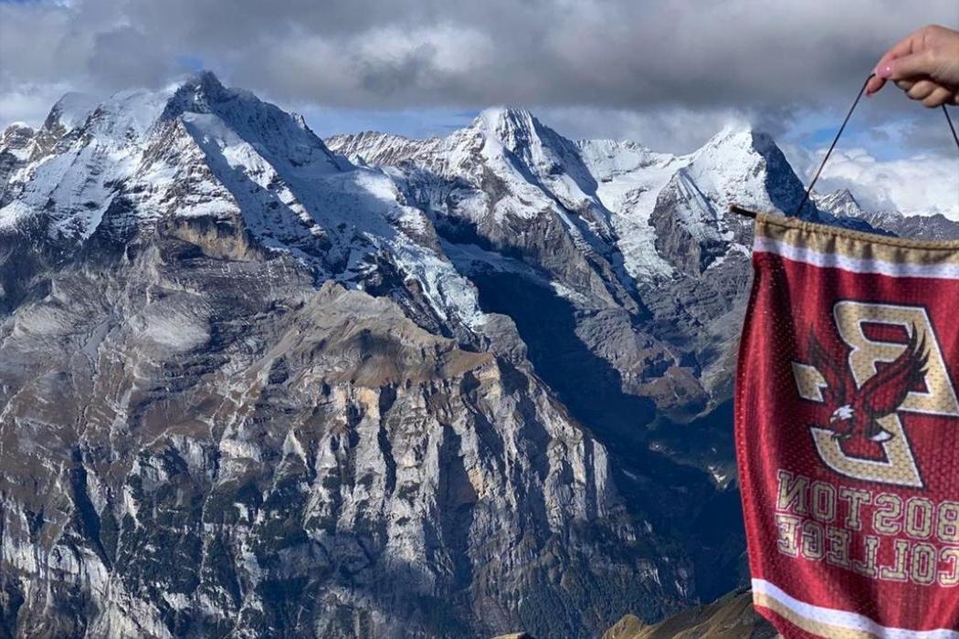 The BC Banner next to the Swiss Alps 